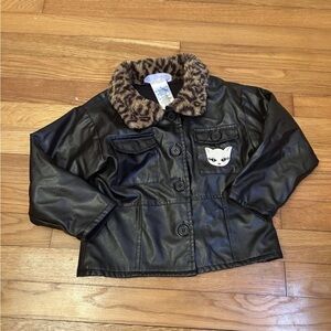 Chic Kids Faux Leather Jacket with Leopard Collar